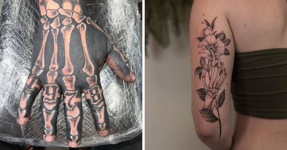 23 Hauntingly Beautiful Skeleton Hand Tattoos That Will Connect You to the Afterlife
