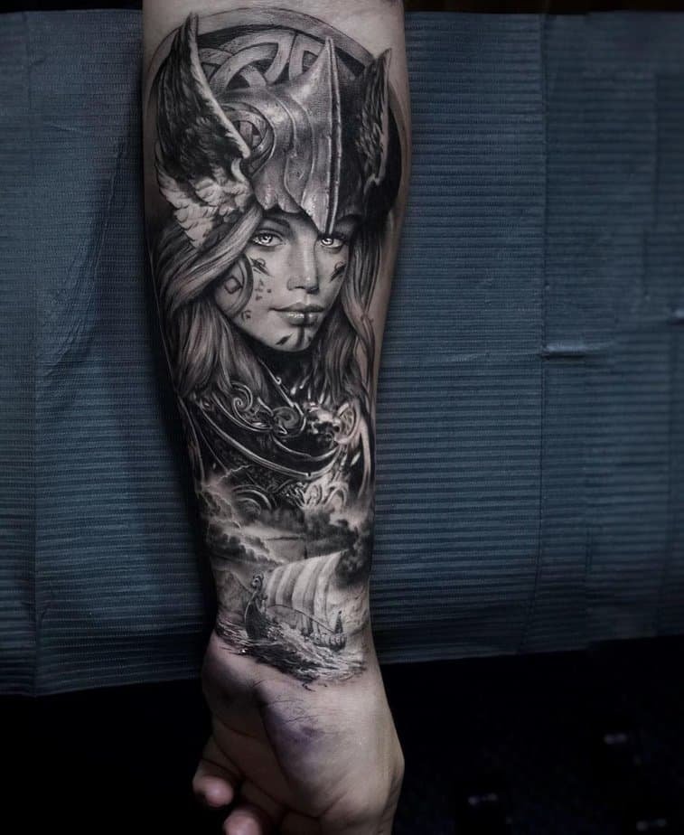 Female warrior tattoo sleeve
